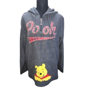 DISNEY Fleeced Hoodie Winnie The Pooh Zip Cute Vintage Grey Women’s XL